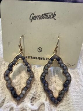 Gold-Tone Gray Blue Bead Drop Earrings